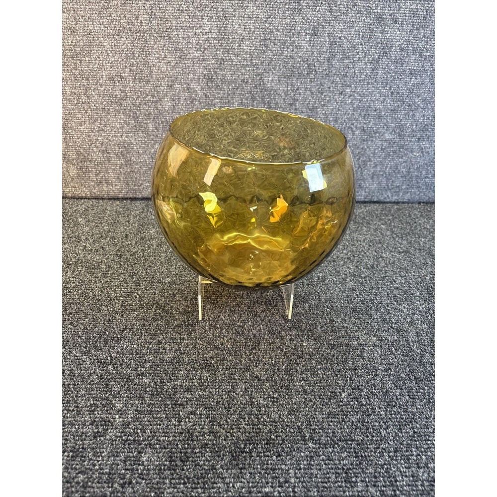 Vtg~Amber Empoli Italian~Handblown~Diamond Optic~Glass Bowl